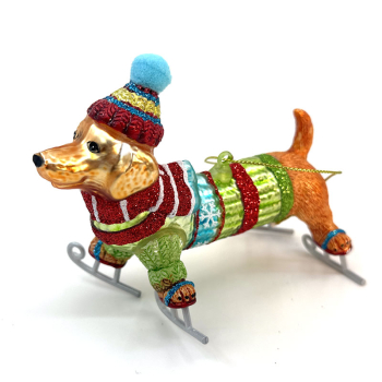 Christborn Weihnachtsanhänger Dackel auf Schlittschuhen,